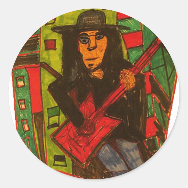 red guitar classic round sticker (Front)