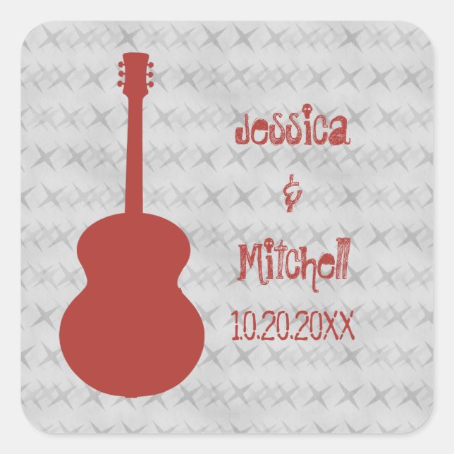 Red Guitar Grunge Wedding Stickers (Front)