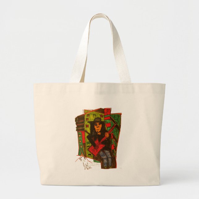 red guitar large tote bag (Front)