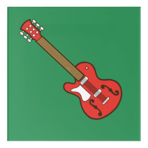 Red Guitar on Green Acrylic Print