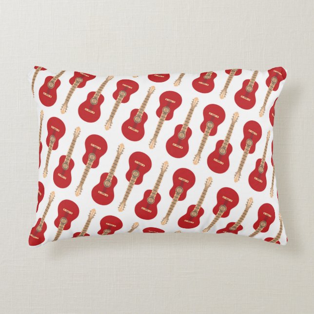 Red Guitar Pattern Accent Pillow (Front)