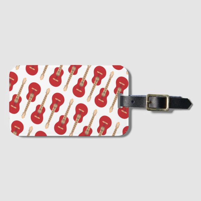 Red Guitar Pattern Luggage Tag (Front Horizontal)