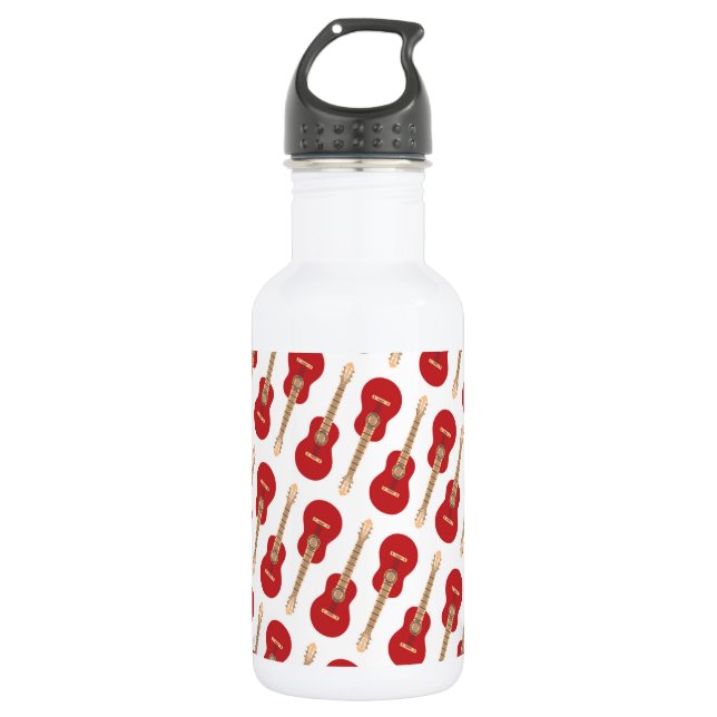 Red Guitar Pattern Stainless Steel Water Bottle (Front)