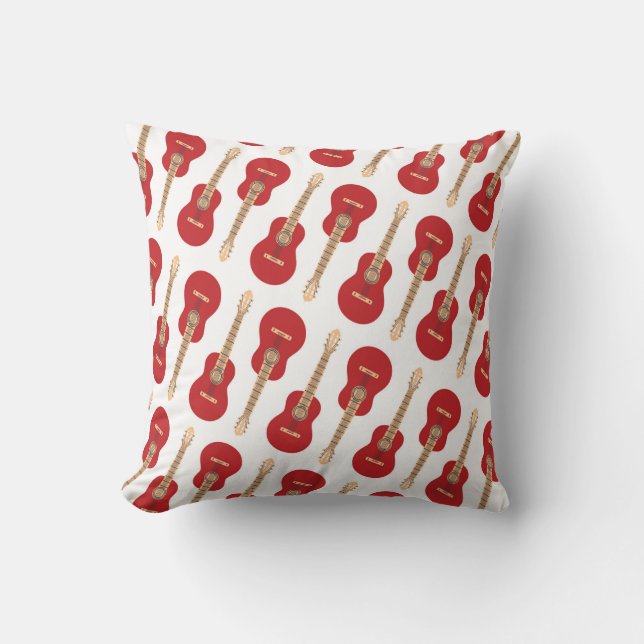 Red Guitar Pattern Throw Pillow (Front)