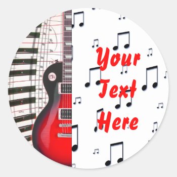 Red Guitar Piano Keys And Note Classic Round Sticker by dreamlyn at Zazzle