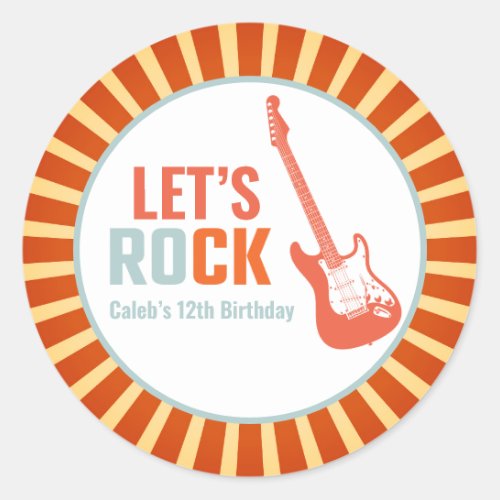 Red Guitar Rock and Roll Rockstar Birthday Classic Round Sticker