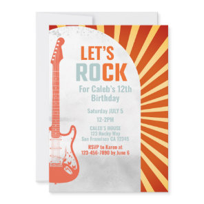 Red Guitar Rock and Roll Rockstar Birthday Invitation