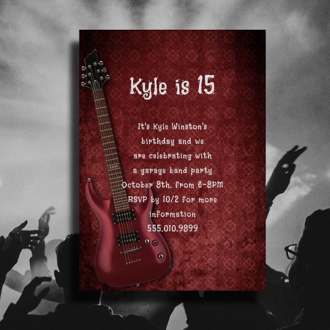 Red Guitar Teen Boys Birthday Party Invitation (Creator Uploaded)