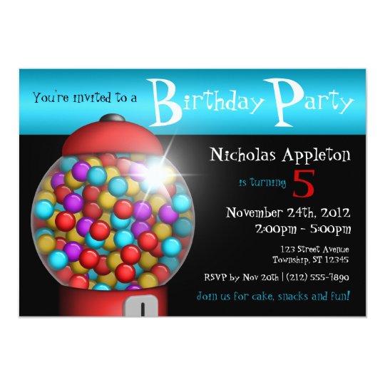 Red Gumball Machine Aqua Birthday Party Invitation