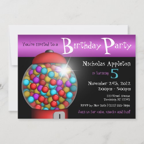 Red Gumball Machine Birthday Party Invitations