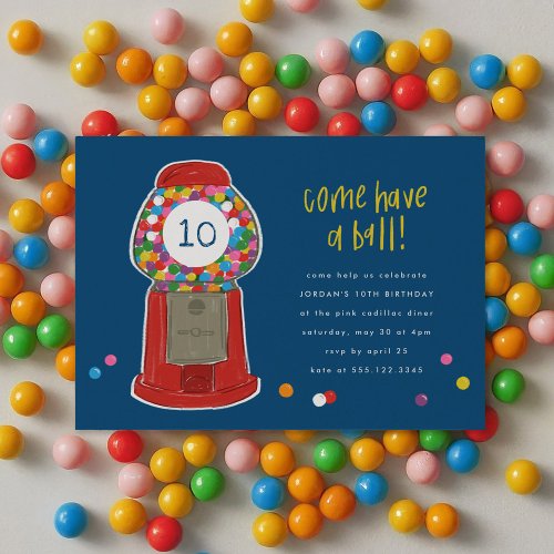 Red Gumball Machine Candy Bubble Gum Birthday Invitation
