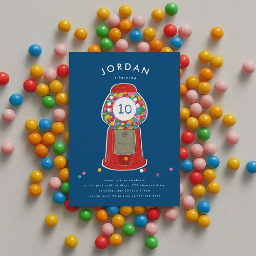 Red Gumball Machine Candy Bubble Gum Birthday Invitation