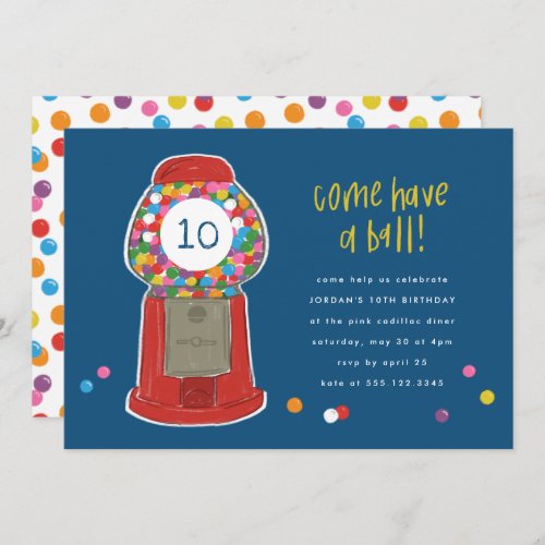 Red Gumball Machine Candy Bubble Gum Birthday Invitation