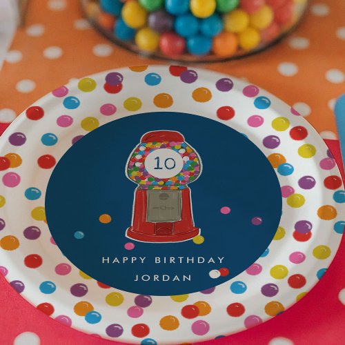 Red Gumball Machine Candy Bubble Gum Birthday Paper Plates