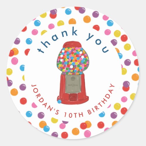 Red Gumball Machine Candy Bubble Gum Thank You  Classic Round Sticker