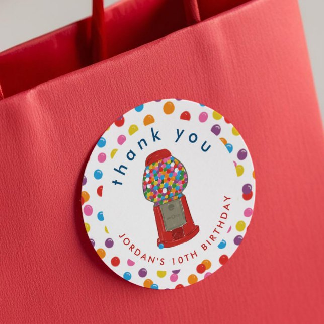 Red Gumball Machine Candy Bubble Gum Thank You  Classic Round Sticker (Red Gumball Machine Candy Bubble Gum Thank You Classic Round Sticker)