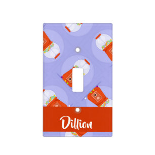 Red gumball machine on blue light switch cover