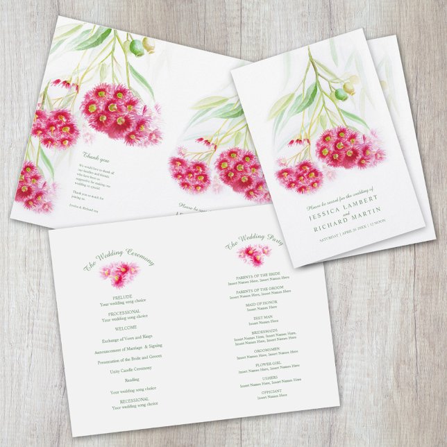 Red gumnut eucalyptus flowers Wedding Program (Creator Uploaded)