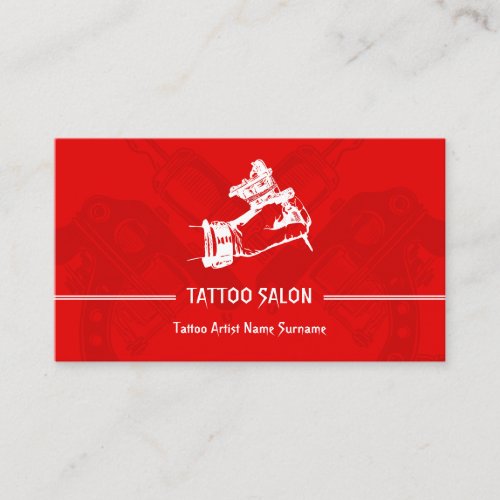 Red Gun Pen Minimalist Modern Tattoo Business Card