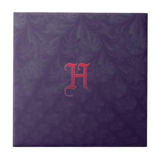 Red ‘H’ on purple embossed effect 3D fractal. Ceramic Tile
