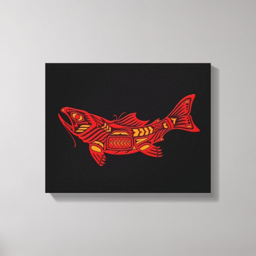 Red Haida Spirit Fish on Black Canvas Print