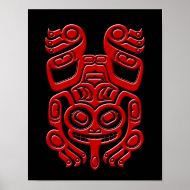 Red Haida Spirit Tree Frog on Black Poster (Front)