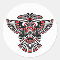 Red Haida Two Headed Spirit Bird on White Classic Round Sticker