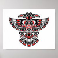 Red Haida Two Headed Spirit Bird on White Poster