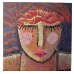 Red Hair Abstract Portrait of a Woman on OSB Board Ceramic Tile