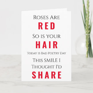 Red Hair Bad Poetry Day Cute Smile Card