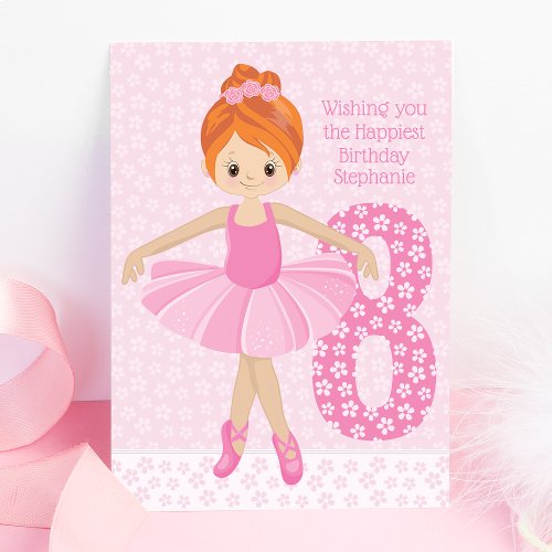 Red Hair Ballerina Birthday Card