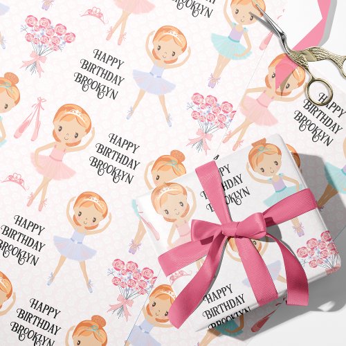 Red Hair Ballerina Personalized Wrapping Paper