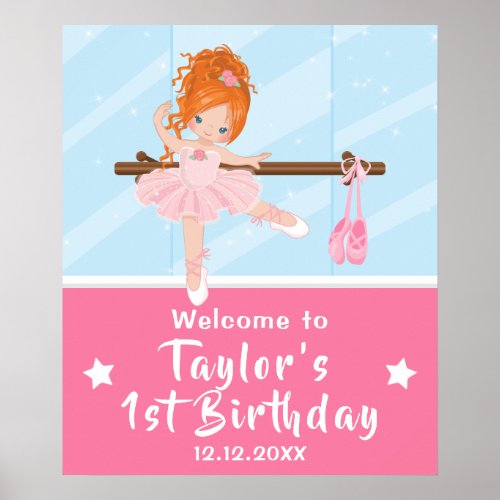 Red Hair Ballerina Pink Tutu Welcome Sign