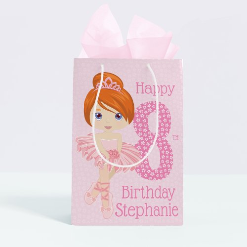 Red Hair Birthday Ballerina Medium Gift Bag