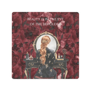 Red Hair Boudoir Burgundy Floral Metal Print