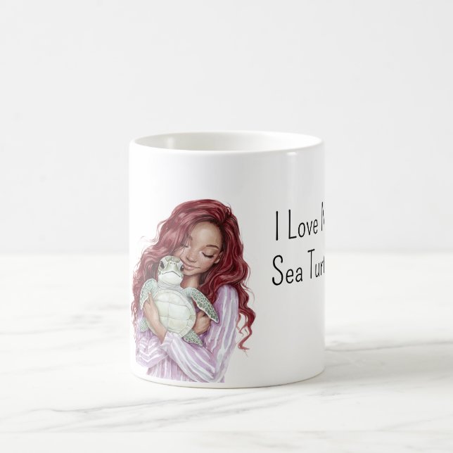 Red Hair Brown Girl Love Sea Turtle Coffee Mug (Center)