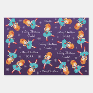 Red Hair Christmas Ballerina Wrapping Paper Sheets