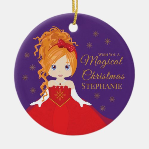 Red Hair Christmas Princess Ceramic Ornament