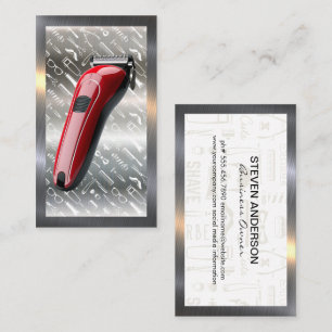 Red Hair Clippers Barber Pattern Metal Border Business Card