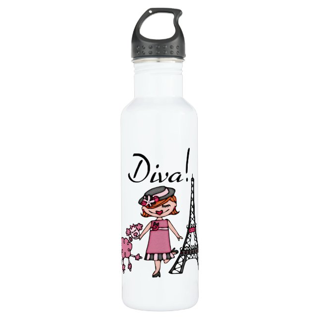 Red Hair Diva Stainless Steel Water Bottle (Front)