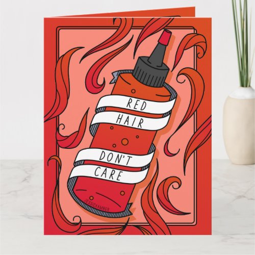Red Hair Dont Care Cosmetic Dye Bottle Cartoon Card