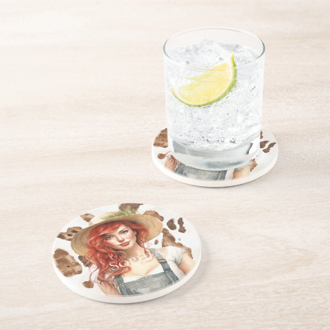 Red Hair Female Cow Animal Print Coaster (Side)