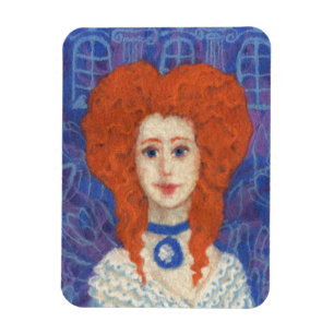 Red Hair, ginger girl rococo fiber art blue orange Magnet