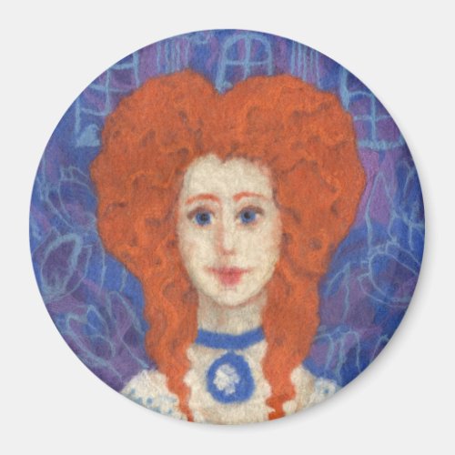 Red Hair, ginger girl rococo fiber art blue orange Magnet