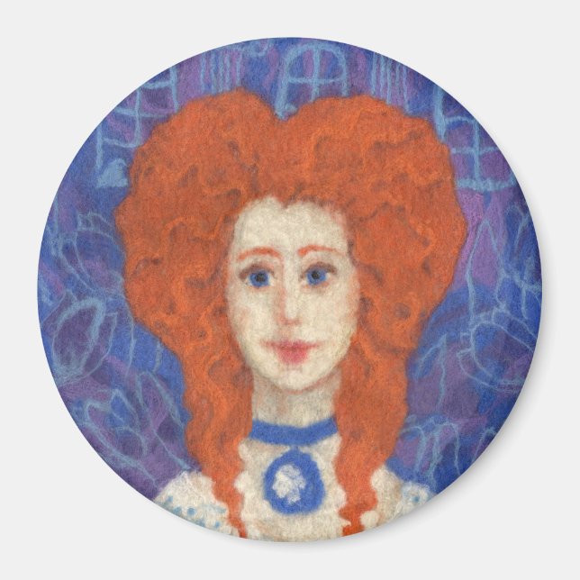 Red Hair, ginger girl rococo fiber art blue orange Magnet (Front)
