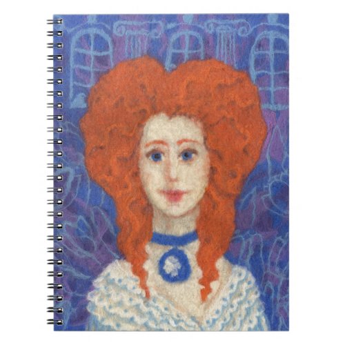 Red Hair ginger girl rococo fiber art blue orange Notebook