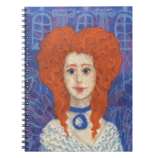 Red Hair, ginger girl rococo fiber art blue orange Notebook (Front)
