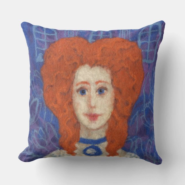 Red Hair, ginger girl rococo fiber art blue orange Throw Pillow (Front)