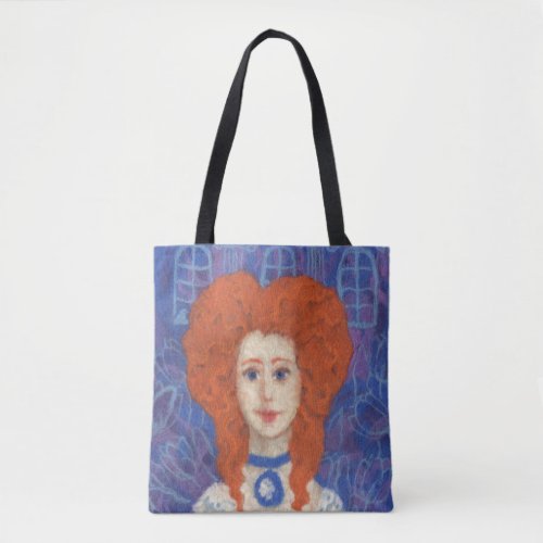 Red Hair ginger girl rococo fiber art blue orange Tote Bag