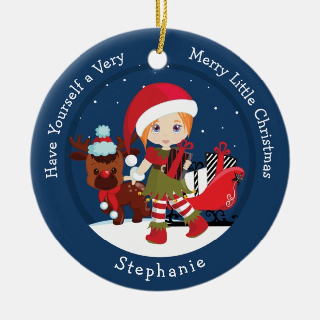 Red Hair Girl Elf Ceramic Ornament (Front)